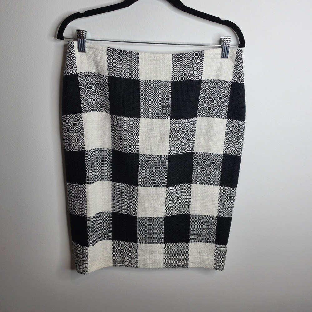 Talbots NWT Pencil Skirt Womens 8 Black White Plaid Textured Cotton